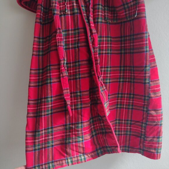Pottery Barn Red Plaid Flannel Robe Womens M Cozy Holiday Wrapper w Pockets - Picture 8 of 11
